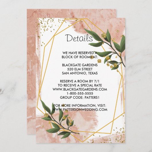 モダン金ゴールドフレームアイボリーグリーンフローラエンクロージャ 招待状 (正面/裏面)