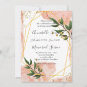 モダン金ゴールドフレームアイボリーグリーンフローラル愛メモリ 招待状 (正面)