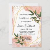 モダン金ゴールドフレームアイボリーグリーンフローラ婚約 招待状 (正面)