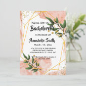 モダン金ゴールドフレームアイボリーグリーンフローラ学士 招待状 (スタンド正面)