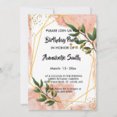 モダン金ゴールドフレームアイボリーグリーンフローラ誕生日 招待状 (正面)