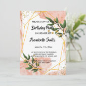 モダン金ゴールドフレームアイボリーグリーンフローラ誕生日 招待状 (スタンド正面)