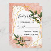 モダン金ゴールドフレームアイボリーグリーンフローラRSVP 招待状 (正面/裏面)