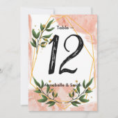 モダン金ゴールドフレームアイボリー緑のフローラテーブル番号 招待状 (正面)