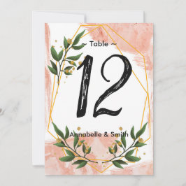 モダン金ゴールドフレームアイボリー緑のフローラテーブル番号 招待状