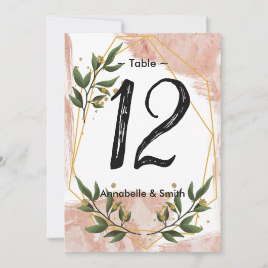 モダン金ゴールドフレームアイボリー緑のフローラテーブル番号 招待状 (正面)