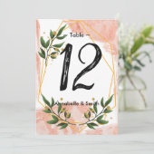 モダン金ゴールドフレームアイボリー緑のフローラテーブル番号 招待状 (スタンド正面)