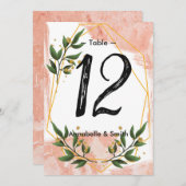 モダン金ゴールドフレームアイボリー緑のフローラテーブル番号 招待状 (正面/裏面)