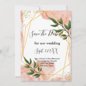 モダン金ゴールドフレームアイボリー緑のフローラ保存日付 招待状 (正面)