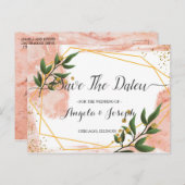 モダン金ゴールドフレームアイボリー緑のフローラ日付の保存 ポストカード (正面/裏面)