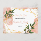 モダン金ゴールドフレームアイボリー緑のフローラ日付の保存 ポストカード (正面)