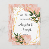 モダン金ゴールドフレームアイボリー緑のフローラ日付の保存 案内ポストカード (正面/裏面)