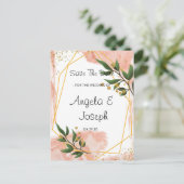 モダン金ゴールドフレームアイボリー緑のフローラ日付の保存 案内ポストカード (スタンド正面)