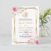 モダン金ゴールドフレームフローライスラム結婚教徒 招待状 (スタンド正面)