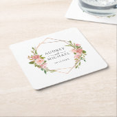 モダン金ゴールドフレームフローラ写真結婚の感謝 スクエアペーパーコースター (アングル)