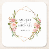 モダン金ゴールドフレームフローラ写真結婚の感謝 スクエアペーパーコースター (正面)