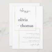 モダン金ゴールドフレームボホ白黒オーキッ結婚ト 招待状 (正面/裏面)