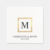 モダン金ゴールドフレーム白黒モノグ結婚ラム スタンダードカクテルナプキン (正面)