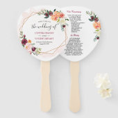 モダン金ゴールドフレーム開花フローラ結婚式 プログラム ハンドファン (正面&裏面)