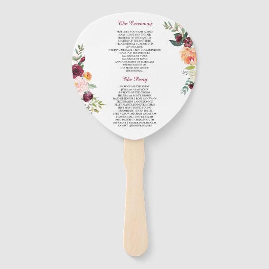 モダン金ゴールドフレーム開花フローラ結婚式 プログラム ハンドファン (裏面)