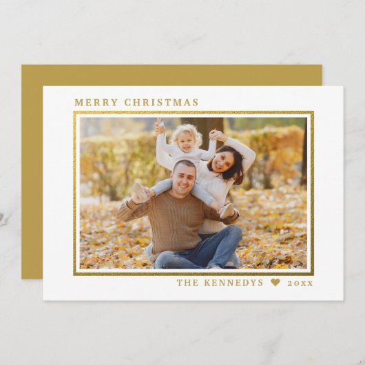 モダン金ゴールドフレーム2家族写真メリークリスマス シーズンカード (正面/裏面)