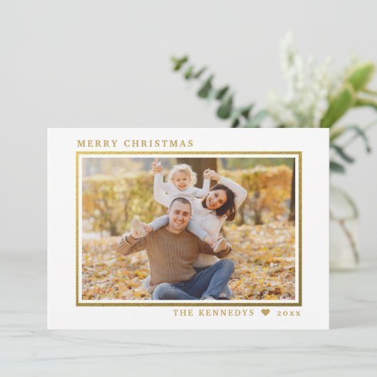 モダン金ゴールドフレーム2家族写真メリークリスマス シーズンカード (スタンド正面)