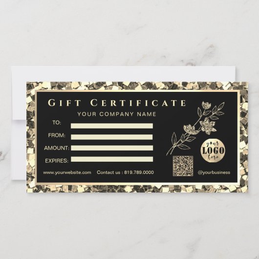 モダン金ゴールドフローラの追加ロゴギフト証明書 (裏面)