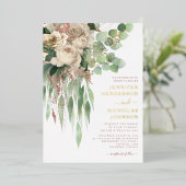 モダン金ゴールドフローラダスティバラ結婚ズ 箔招待状 (立ち正面)