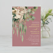 モダン金ゴールドフローラダスティバラ結婚ズ 箔招待状 (立ち正面)