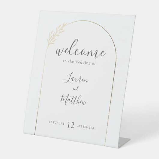 モダン金ゴールドフローラ縁ど結婚の歓迎 台座サイン (正面)