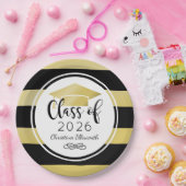 モダン金ゴールドブストライプラックカスタム卒業パーティー ペーパープレート (パーティー)