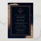 モダン金ゴールドブフォーマルルークラシックイニシャルエレガント 箔招待状 (正面)