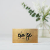 モダン金ゴールドブラシスクリプト美しい事業 名刺 (スタンド正面)