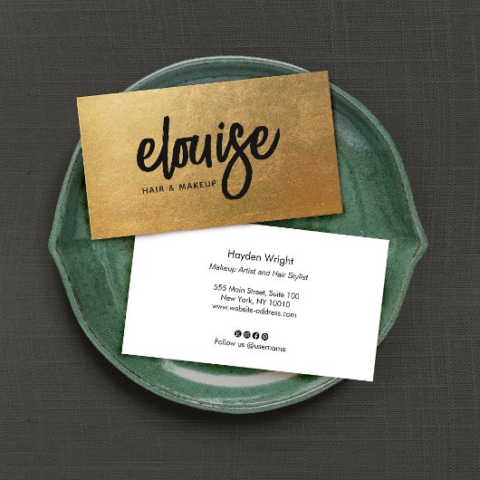 モダン金ゴールドブラシスクリプト美しい事業 名刺