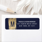 モダン金ゴールドブラシストロークネイビーブルーシックアドレス ラベル (インサイチュ)