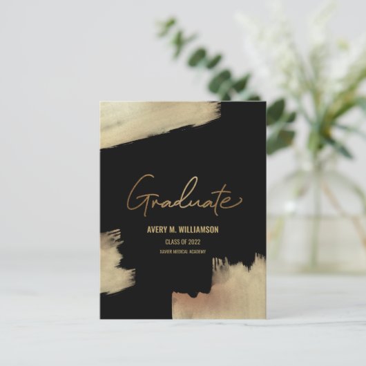 モダン金ゴールドブラシストローク黒の大学院名 案内ポストカード (スタンド正面)