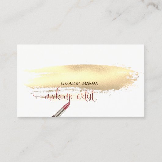 モダン金ゴールドブラシストローク、口紅、メイクアップ 名刺 (正面)