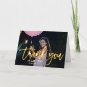 モダン金ゴールドブラシ付きスクリプト卒業感謝してい写真 箔グリーティングカード (正面)