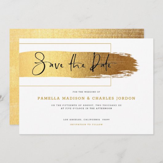 モダン金ゴールドブラッエレガントク黒タイポグラフィ 招待状 (正面/裏面)