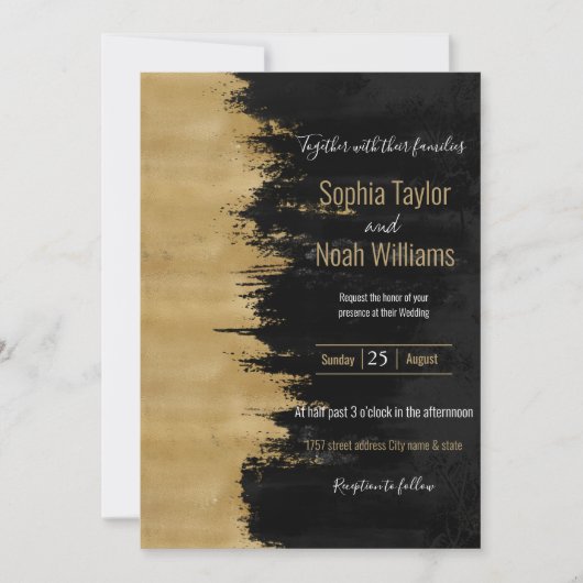 モダン金ゴールドブラックのブラシストロークの抽象芸術絵画の (正面)