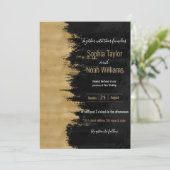 モダン金ゴールドブラックのブラシストロークの抽象芸術絵画の (スタンド正面)