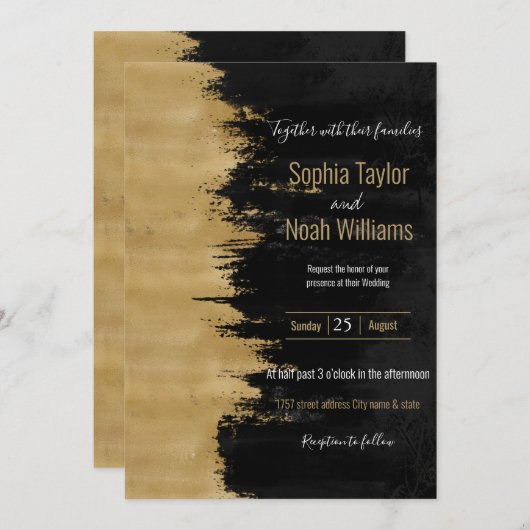 モダン金ゴールドブラックのブラシストロークの抽象芸術絵画の (正面/裏面)