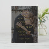 モダン金ゴールドブラックオーバーレイ結婚誓の更新 招待状 (スタンド正面)