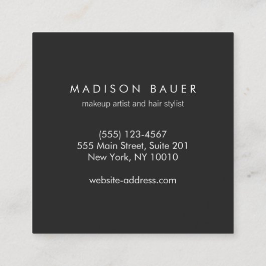 モダン金ゴールドブラックストライプの美しいサロン スクエア名刺 (裏面)