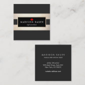 モダン金ゴールドブラックストライプの美しいサロン スクエア名刺 (正面/裏面)
