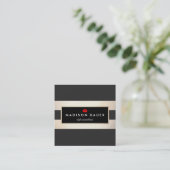 モダン金ゴールドブラックストライプの美しいサロン スクエア名刺 (スタンド正面)