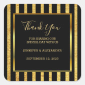 モダン金ゴールドブラックストライプズ結婚の感謝のお願い スクエアシール (正面)