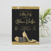 モダン金ゴールドブラックハイヒール誕生会 招待状 (スタンド正面)