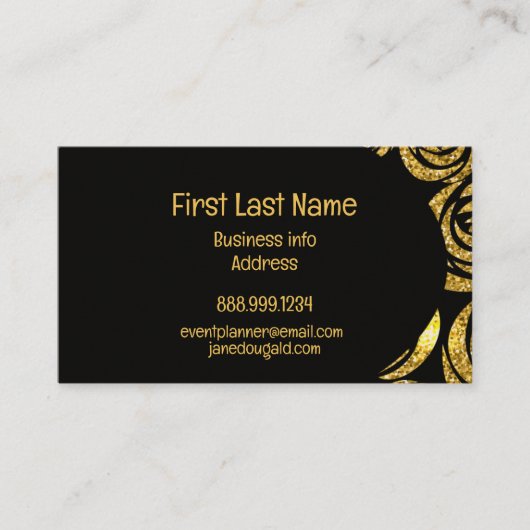 モダン金ゴールドブラックバラエレガント 名刺 (正面)