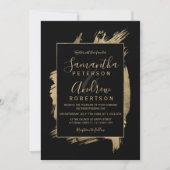 モダン金ゴールドブラックフレーム結婚タイポグラフィ 招待状 (正面)